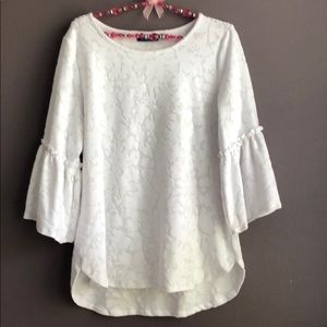 Apt 9 White on White Floral Print Top Medium